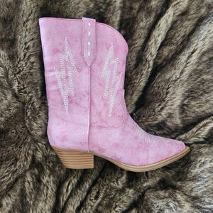 Not Rated Pink Lightning Bolt Cowboy Boots Low Heel White Stitching